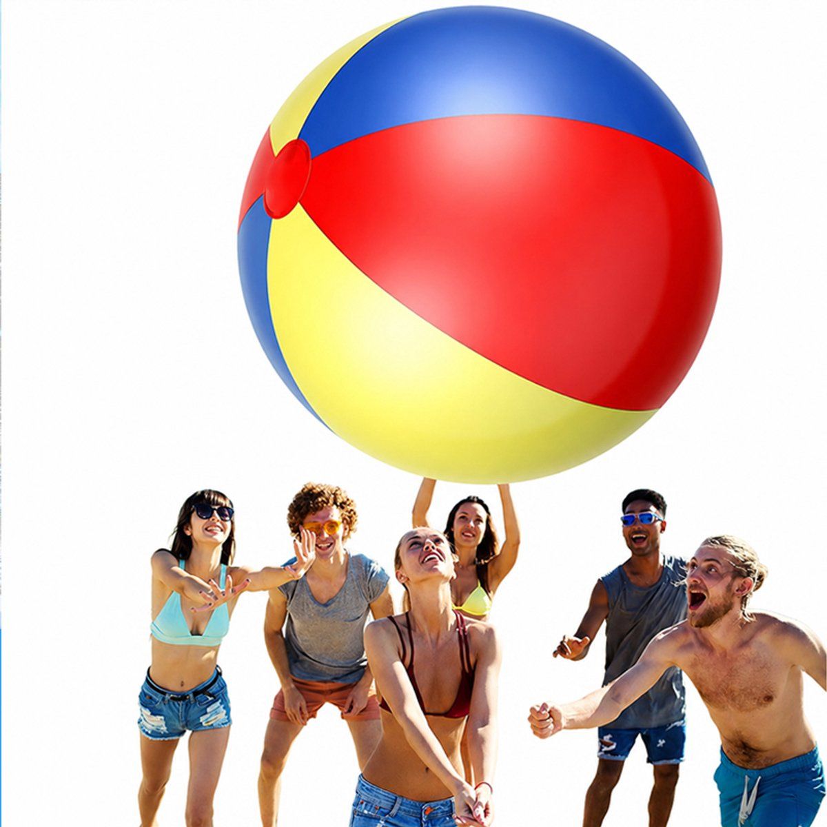 Inflatable Beach Ball XXL Colorful Blue Yellow Red for Swimming Pool Beach and Summer Parties Includes Air Pump, 100 cm Diameter