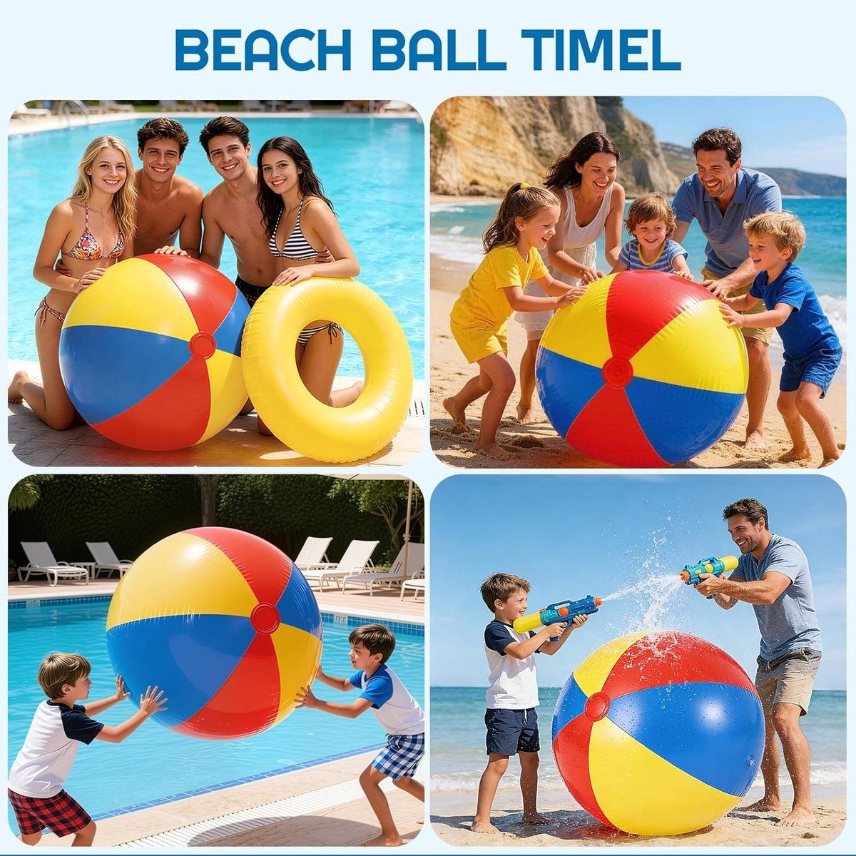 Inflatable Beach Ball XXL Colorful Blue Yellow Red for Swimming Pool Beach and Summer Parties Includes Air Pump, 100 cm Diameter
