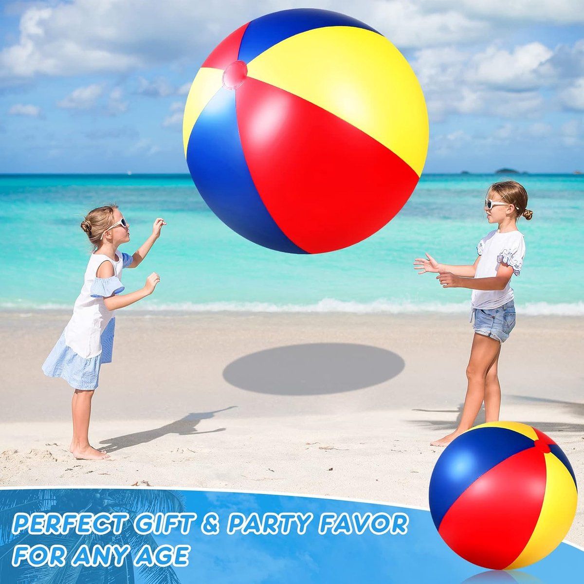 Inflatable Beach Ball XXL Colorful Blue Yellow Red for Swimming Pool Beach and Summer Parties Includes Air Pump, 100 cm Diameter