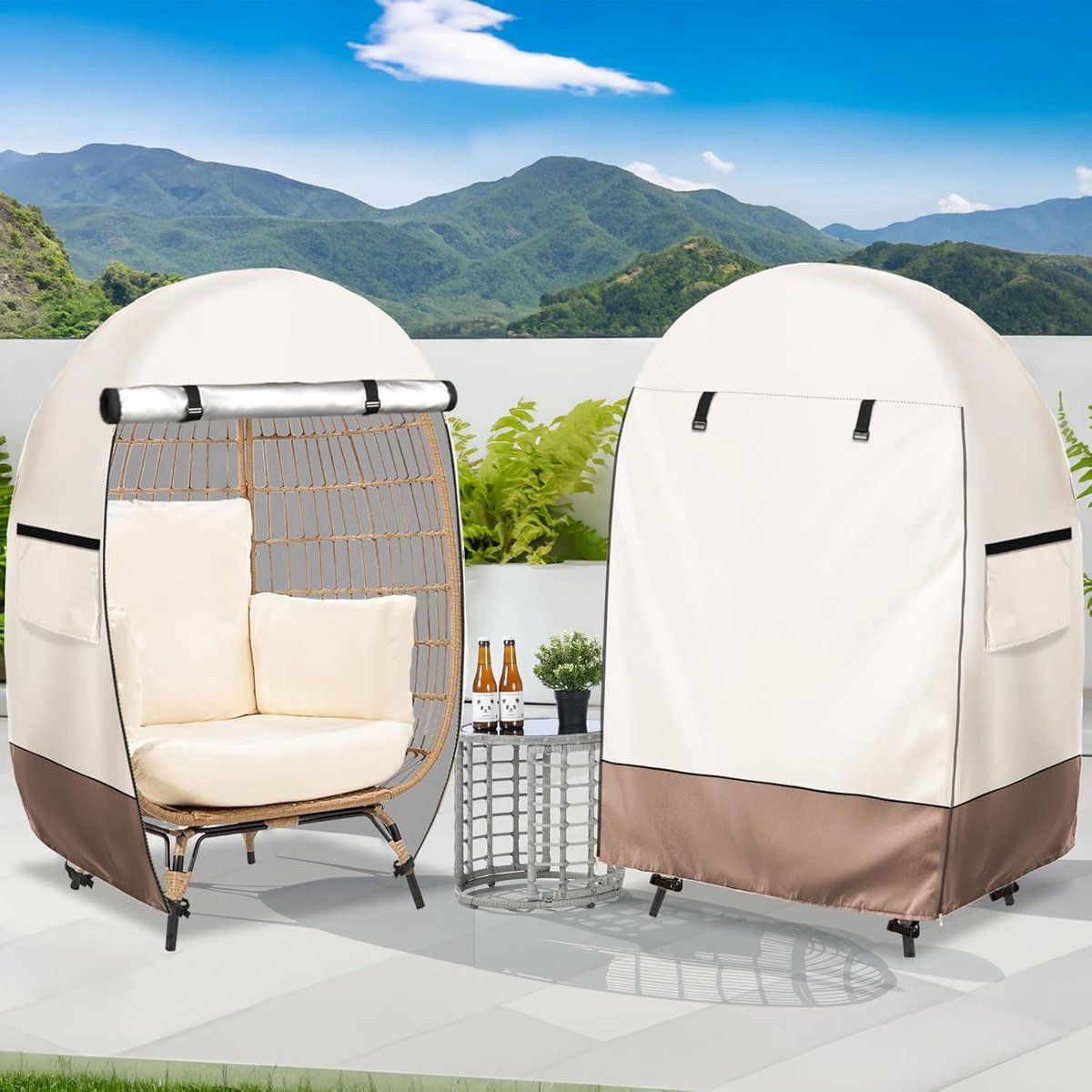 Patio Egg Chair Cover, Waterproof 420D Oxford Windproof Dustproof Cover with Zipper for Outdoor Garden Swing Chair, Universal, Off White