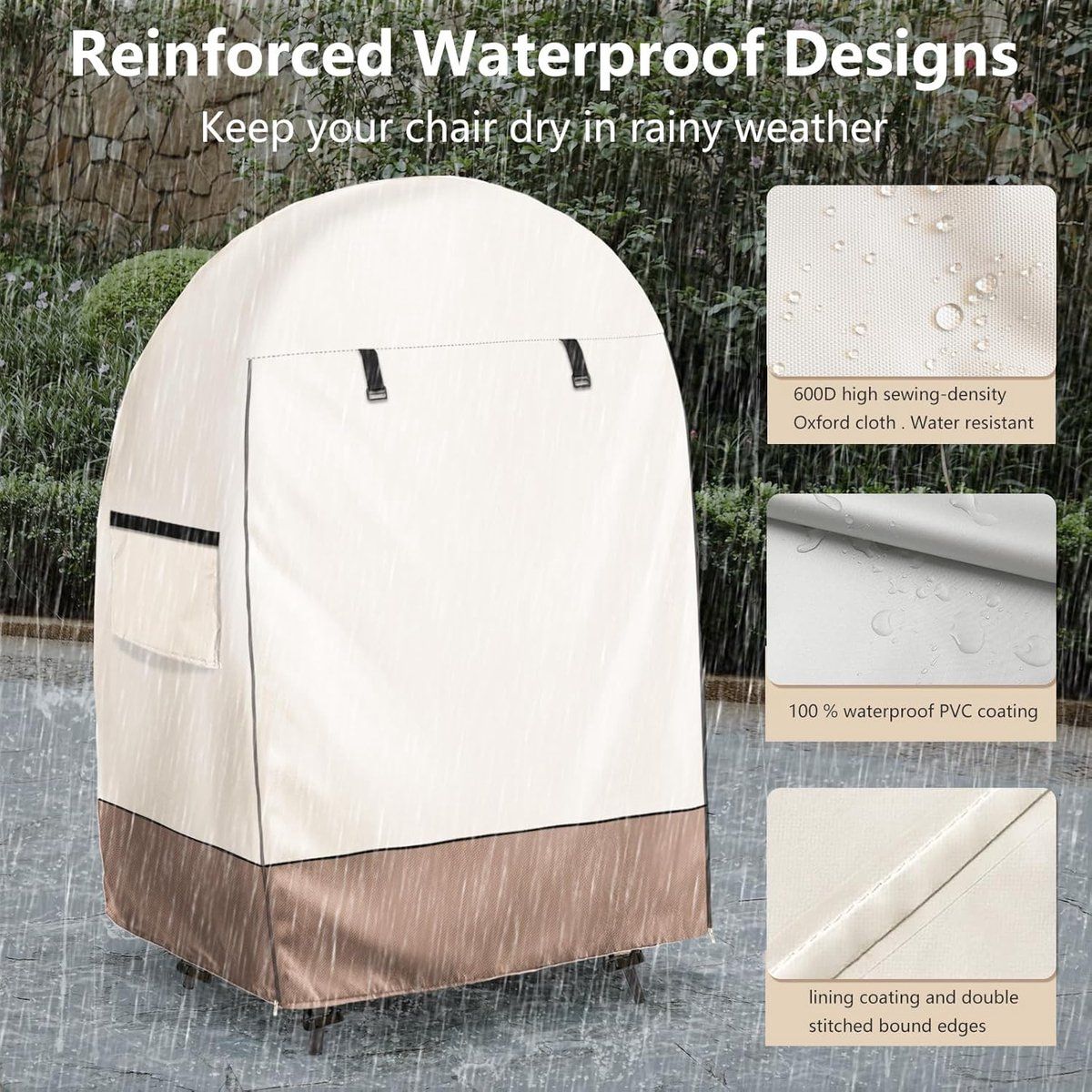 Patio Egg Chair Cover, Waterproof 420D Oxford Windproof Dustproof Cover with Zipper for Outdoor Garden Swing Chair, Universal, Off White