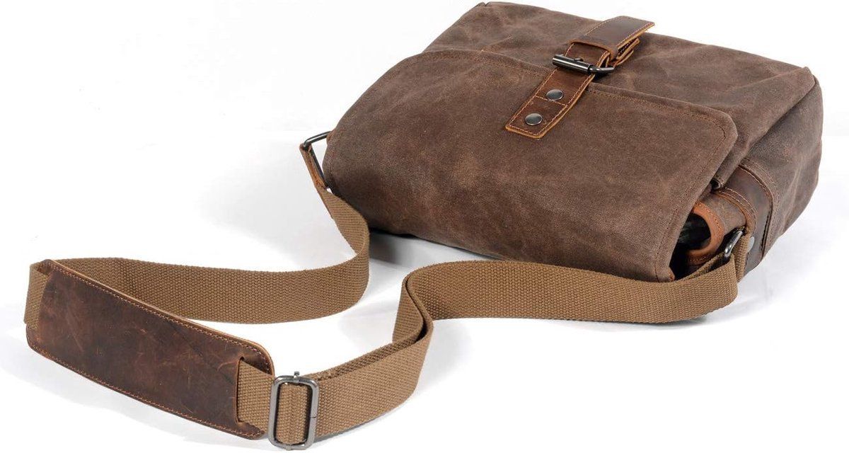 Waterproof Waxed Canvas Camera Bag, Retro Leather Crossbody Messenger Bag for DSLR Camera and Accessories, Vintage Brown