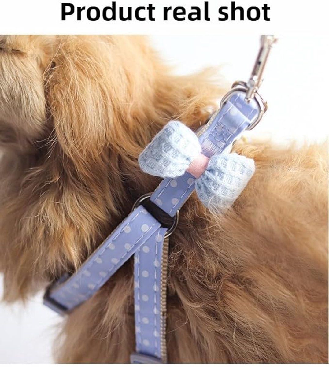 Polka Dot Dog Harness with Leash, Cute Bow Anti Pull Adjustable Pet Vest Harness for Puppies and Kittens