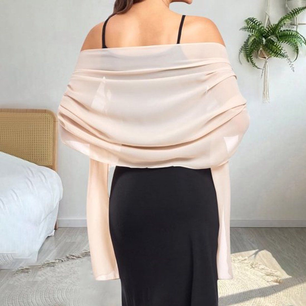 Bridal Chiffon Shawl Soft Evening Wrap Scarves for Women, Beige