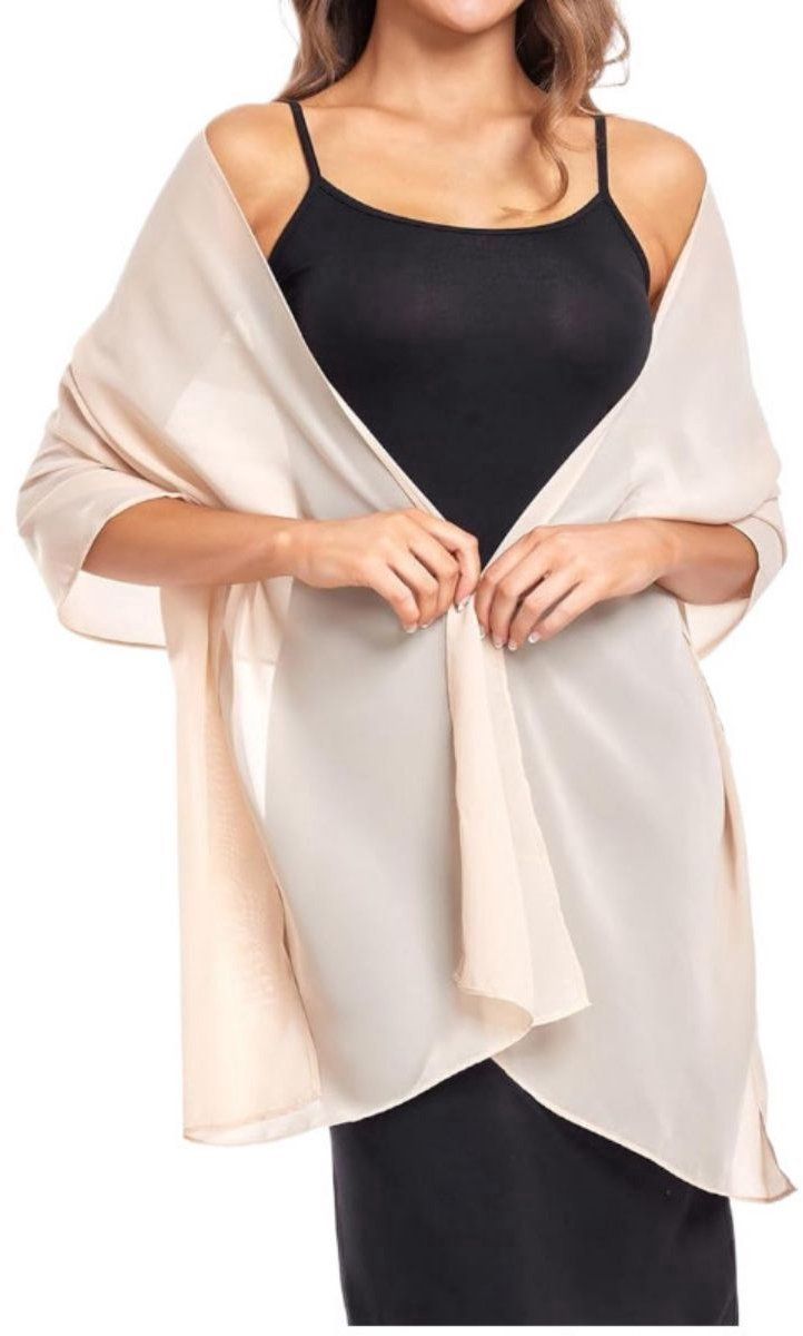 Bridal Chiffon Shawl Soft Evening Wrap Scarves for Women, Beige