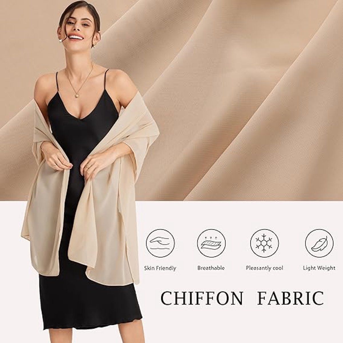 Bridal Chiffon Shawl Soft Evening Wrap Scarves for Women, Beige