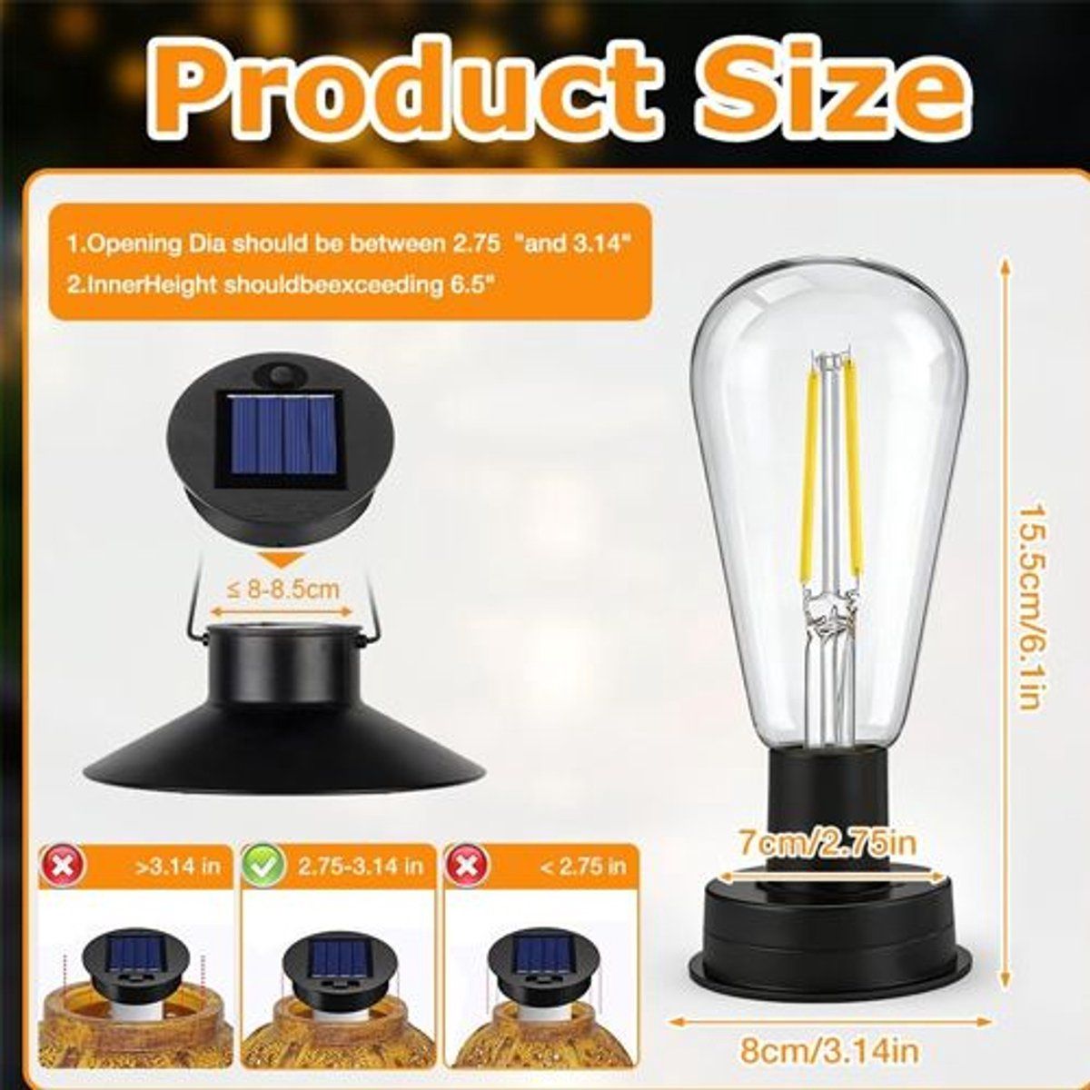 1 Pack Solar Lantern Replacement Head, Waterproof LED Solar Light Lid for Outdoor Garden Decor, 7 cm, Black