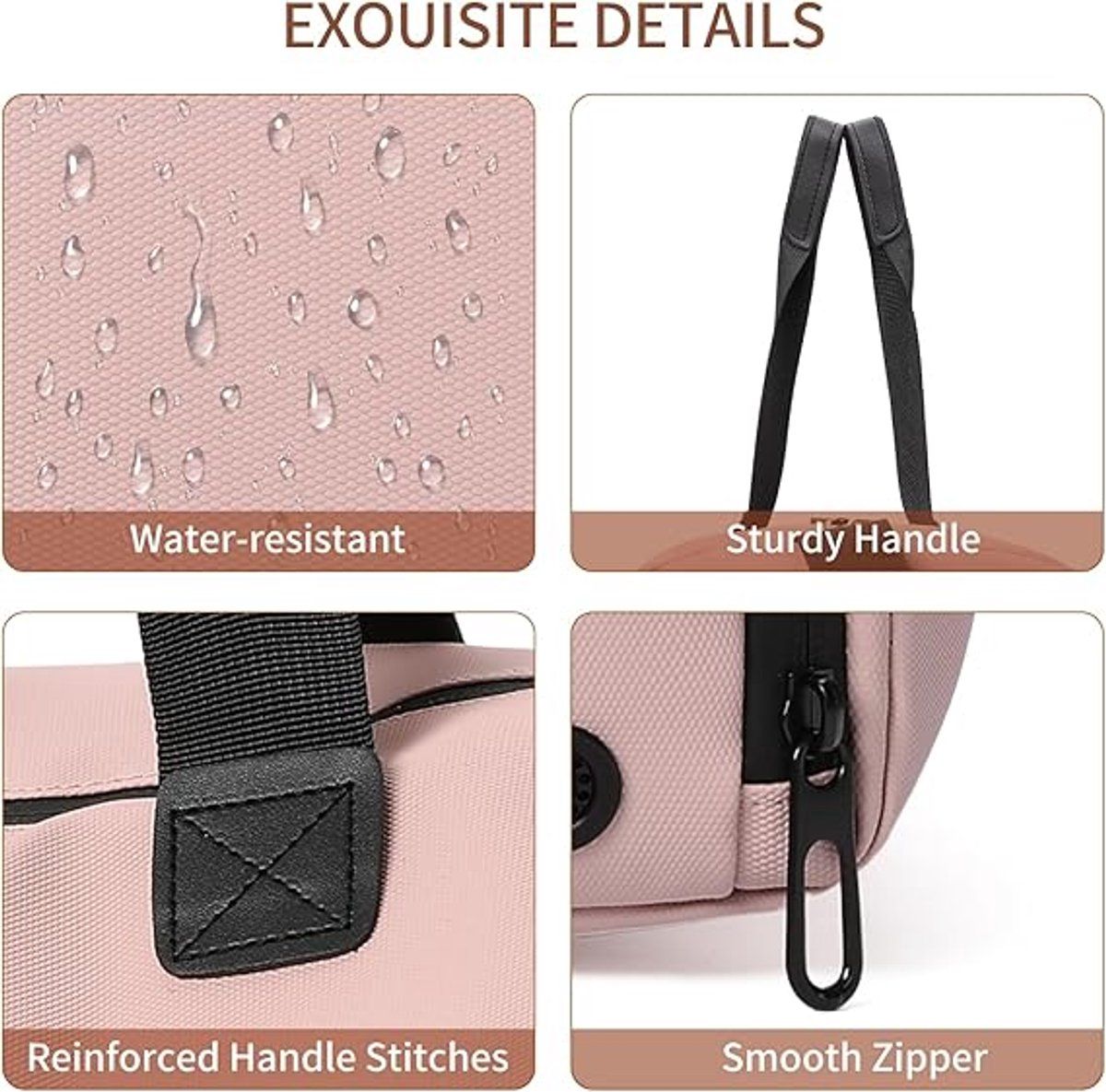 Waterproof Travel Duffel Bag, Large Capacity Sports Gym Weekend Bag for Women, Pink, 40x20x25 cm
