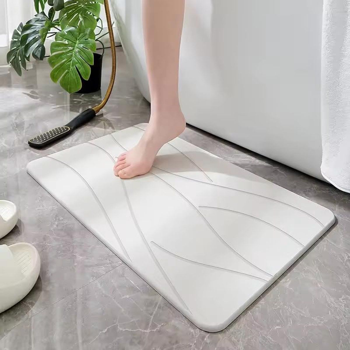 Diatoearth Bath Mat Quick Drying Non Slip Super Absorbent for Bathroom Shower, 40x30 cm White