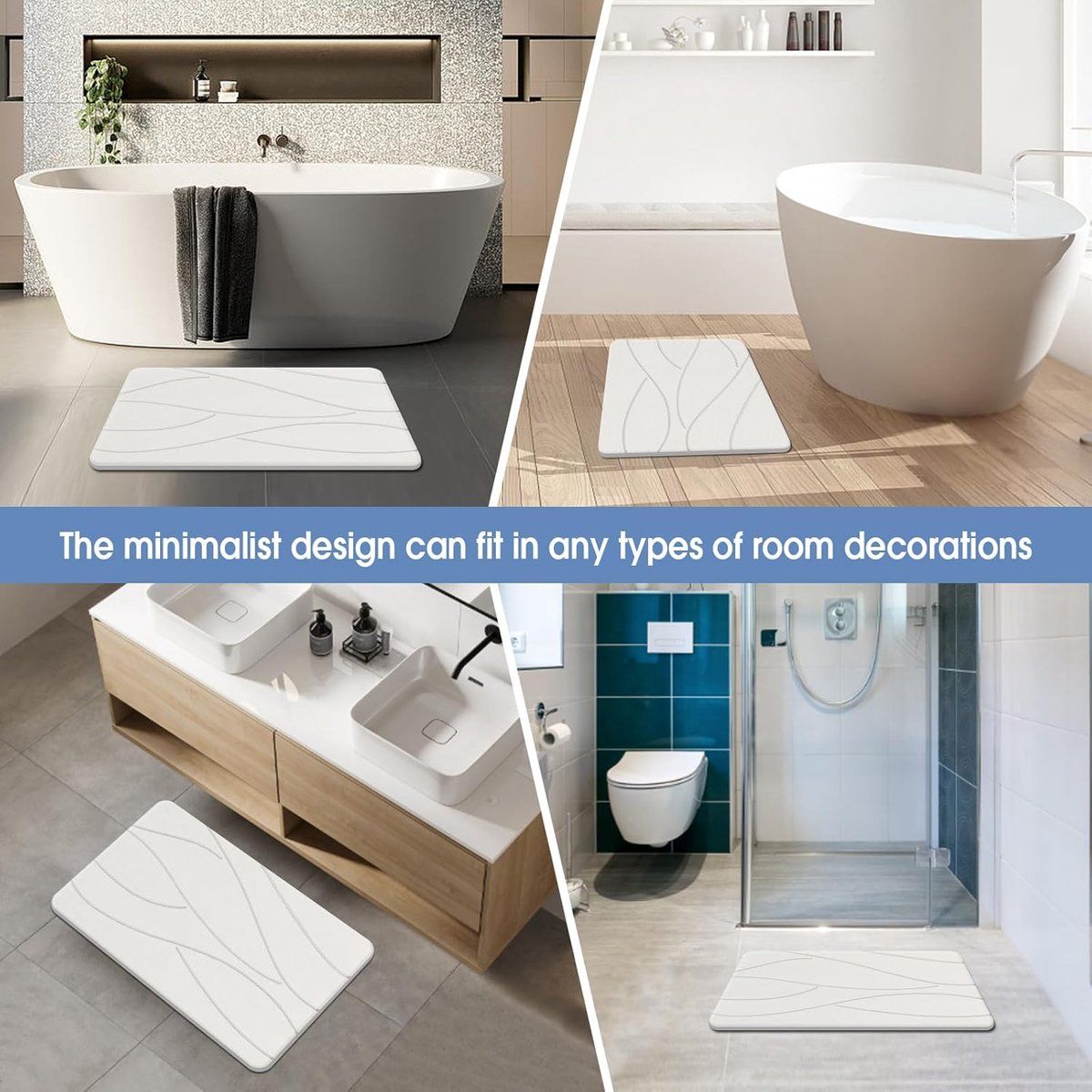 Diatoearth Bath Mat Quick Drying Non Slip Super Absorbent for Bathroom Shower, 40x30 cm White