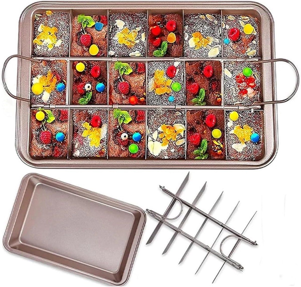 Nonstick Brownie Baking Pan with Divider, Metal Cake Pan for Brownies Muffins Cupcakes, Easy Release Pre-Cut Divider Tray, 31x20x3.8cm