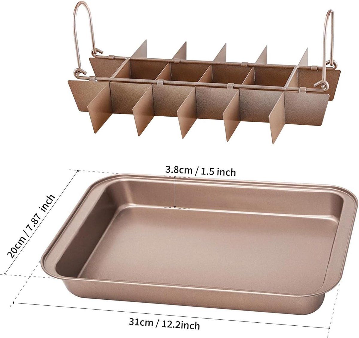 Nonstick Brownie Baking Pan with Divider, Metal Cake Pan for Brownies Muffins Cupcakes, Easy Release Pre-Cut Divider Tray, 31x20x3.8cm