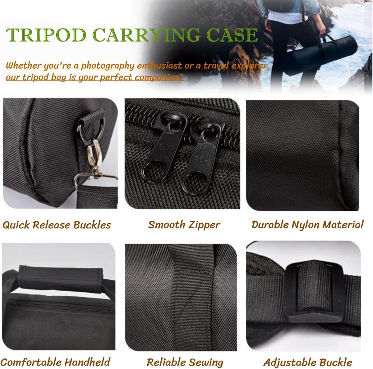 Padded Tripod Carry Bag with Shoulder Strap for Light Stands Monopods Softboxes and Photography Accessories, 80 x 13 cm, Black