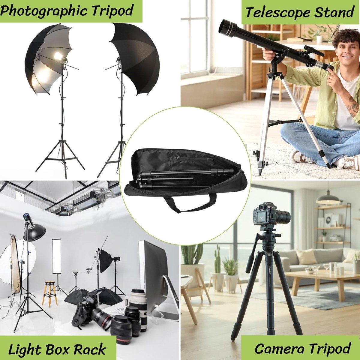 Padded Tripod Carry Bag with Shoulder Strap for Light Stands Monopods Softboxes and Photography Accessories, 80 x 13 cm, Black