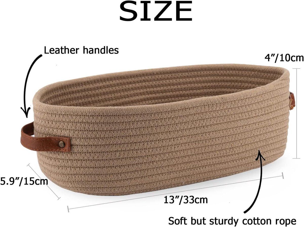 Woven Storage Basket Boho Decorative Basket for Organizing Toilet Paper Basket for Bathroom Countertop Shelf Basket with Handle Khaki