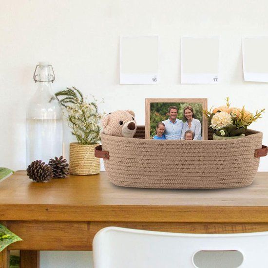 Woven Storage Basket Boho Decorative Basket for Organizing Toilet Paper Basket for Bathroom Countertop Shelf Basket with Handle Khaki