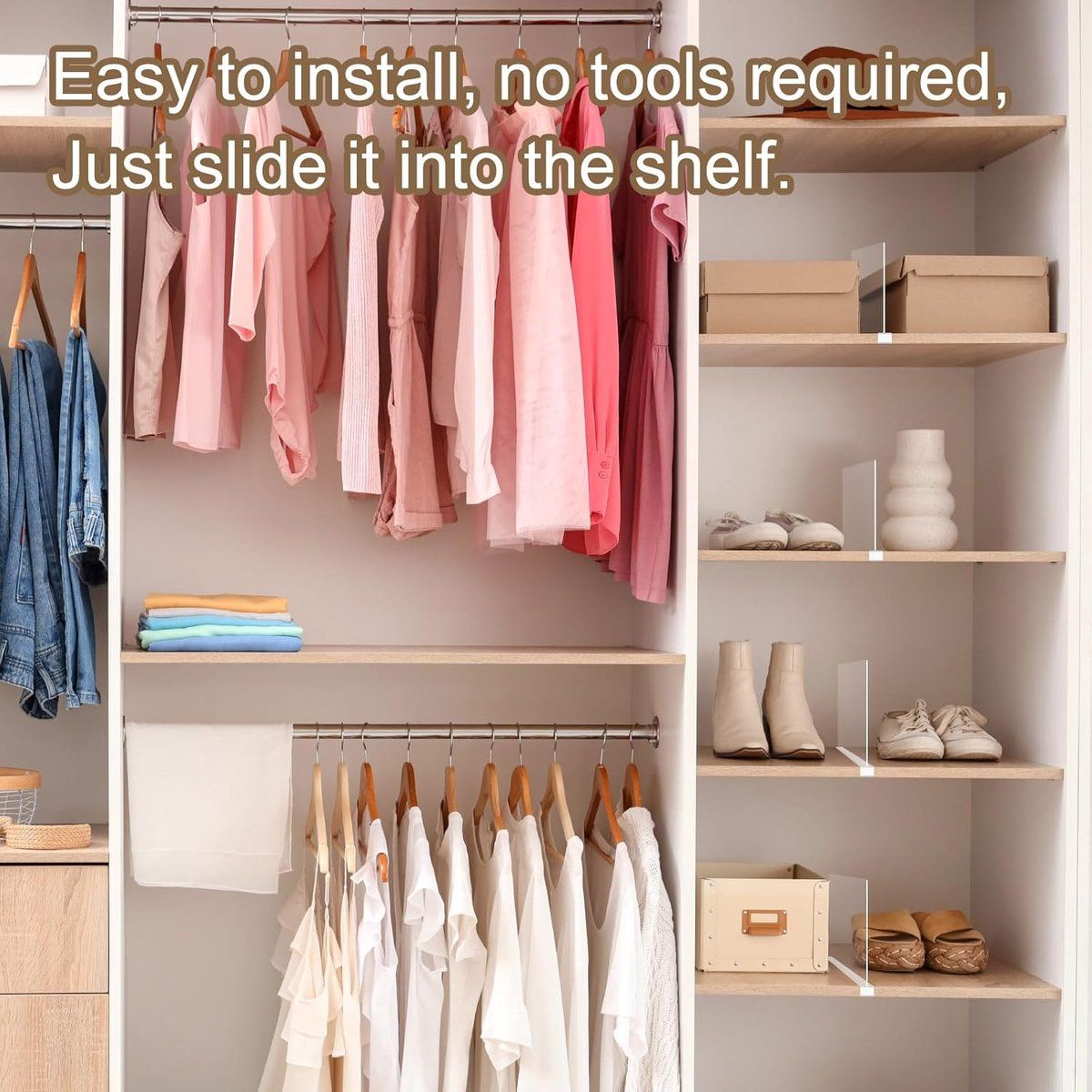 4 Pack Acrylic Shelf Dividers, Clear Closet Organizer for Clothes Sweaters Handbags Towels on Wooden Shelves, Transparent, 28x20x3cm