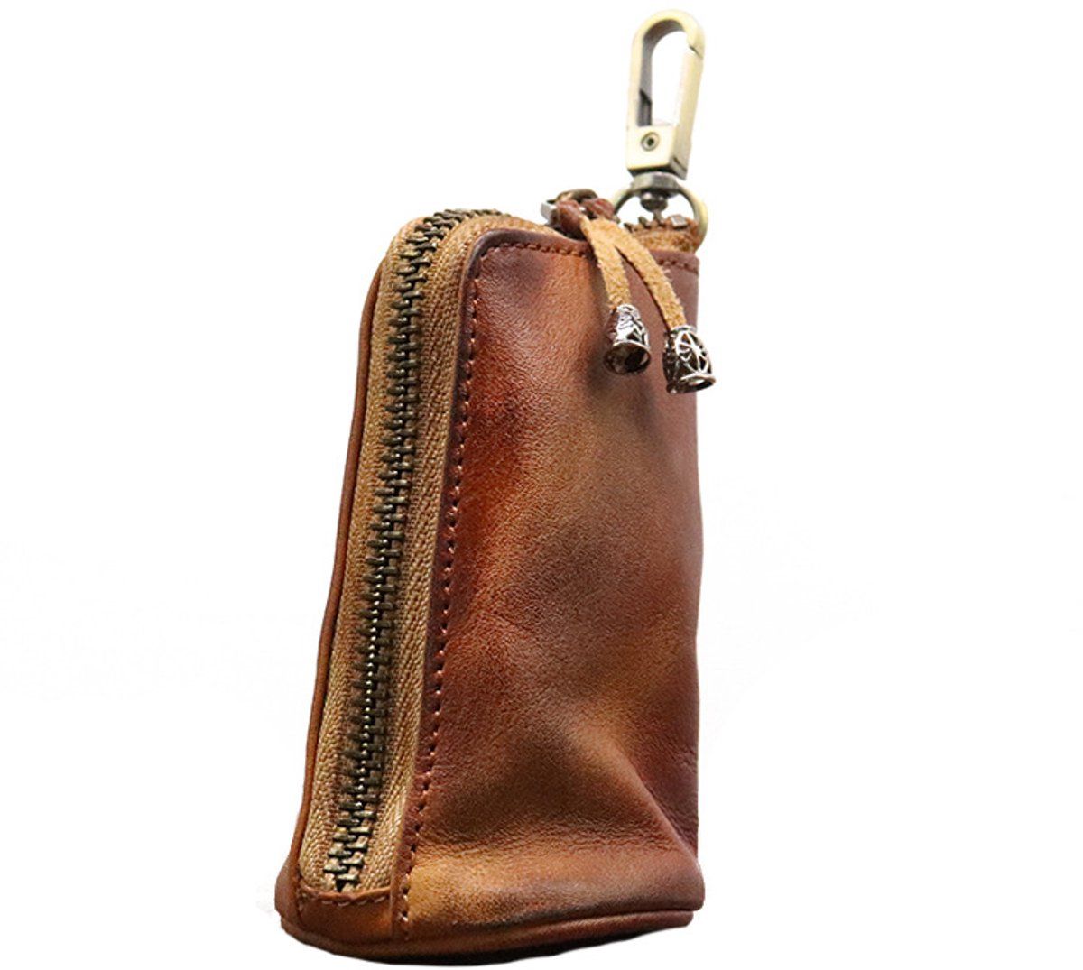 Genuine Leather Coin Purse Mini Wallet Zipper Key Pouch Compact for Keys and Coins, Brown