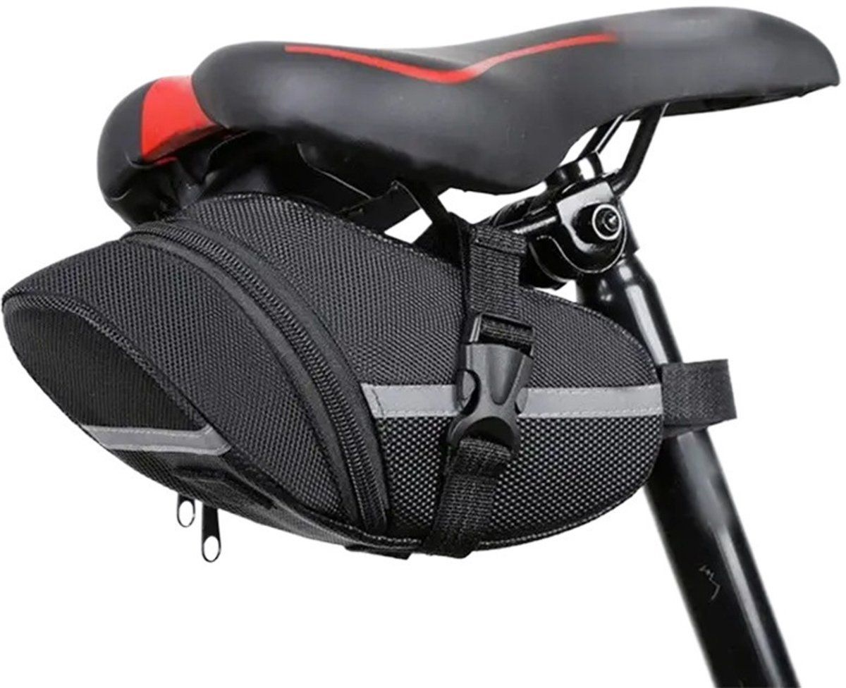 Bike Saddle Bag Water Resistant Bicycle Seat Storage Pouch for Road Bike and MTB Universal Fit Strap Mount Cycling Bag, Black