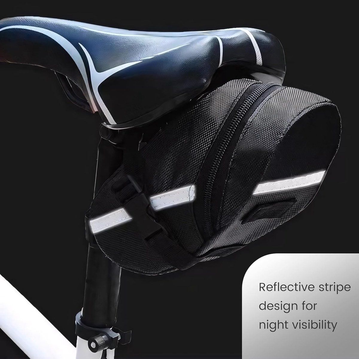 Bike Saddle Bag Water Resistant Bicycle Seat Storage Pouch for Road Bike and MTB Universal Fit Strap Mount Cycling Bag, Black