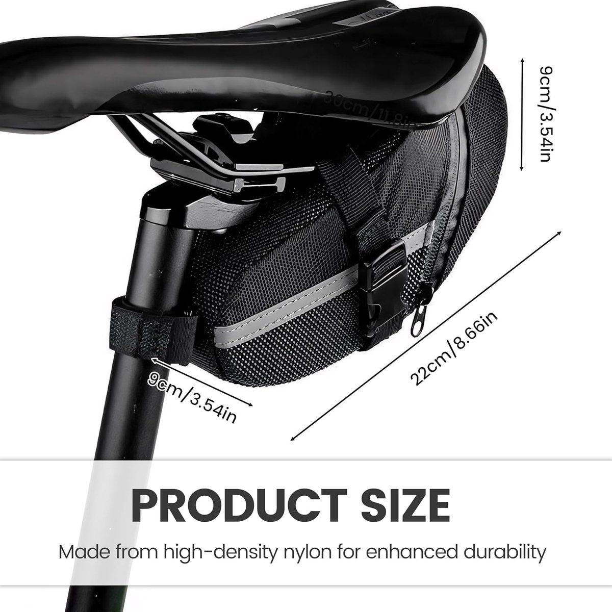 Bike Saddle Bag Water Resistant Bicycle Seat Storage Pouch for Road Bike and MTB Universal Fit Strap Mount Cycling Bag, Black