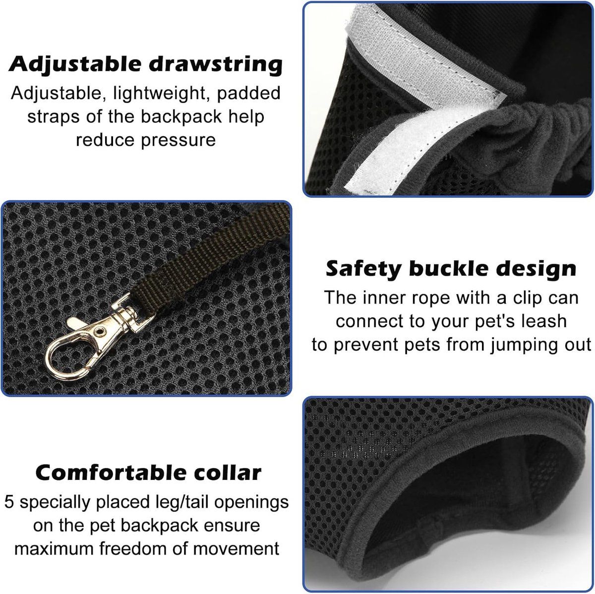 Pet Backpack Carrier, Adjustable Foldable Dog Backpack with Zipper Mesh Ventilation for Small Medium Dogs and Cats, S