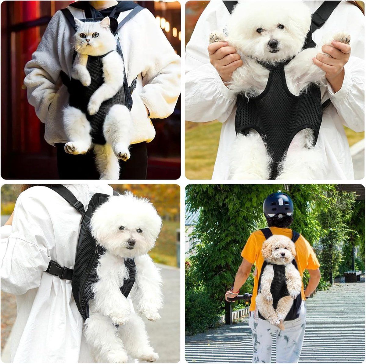 Pet Backpack Carrier, Adjustable Foldable Dog Backpack with Zipper Mesh Ventilation for Small Medium Dogs and Cats, S