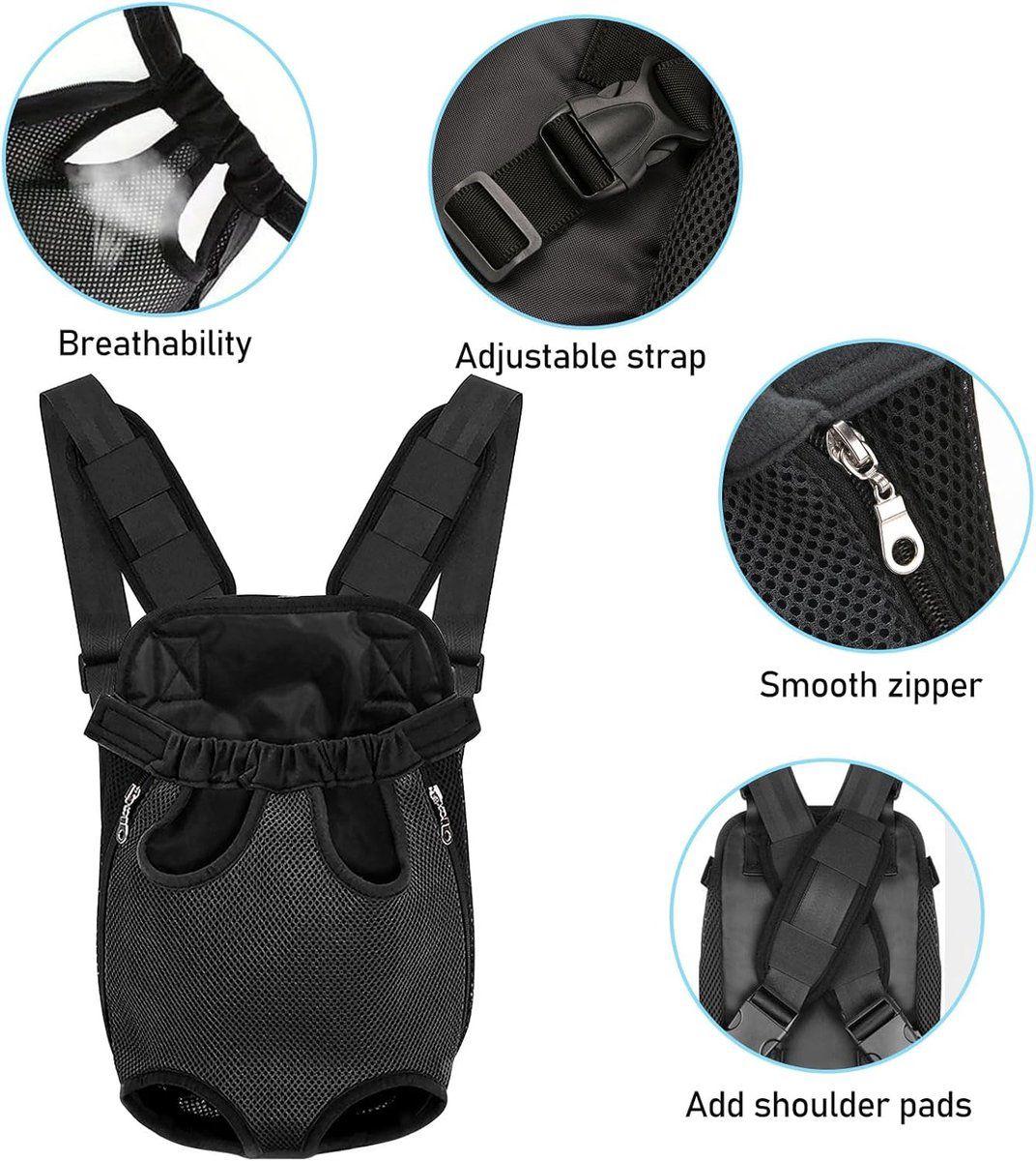 Pet Backpack Carrier, Adjustable Foldable Dog Backpack with Zipper Mesh Ventilation for Small Medium Dogs and Cats, S