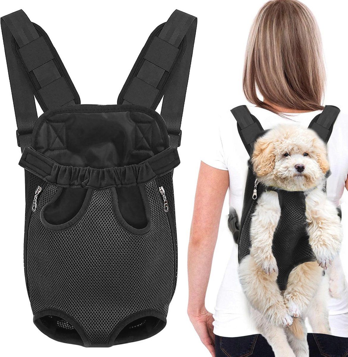 Pet Backpack Carrier, Adjustable Foldable Dog Backpack with Zipper Mesh Ventilation for Small Medium Dogs and Cats, S