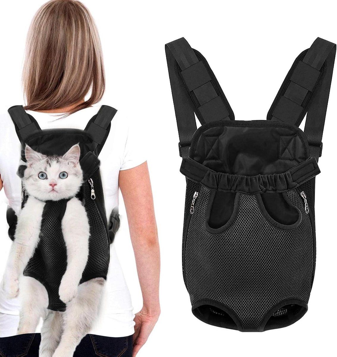 Pet Backpack Carrier, Adjustable Foldable Dog Backpack with Zipper Mesh Ventilation for Small Medium Dogs and Cats, S
