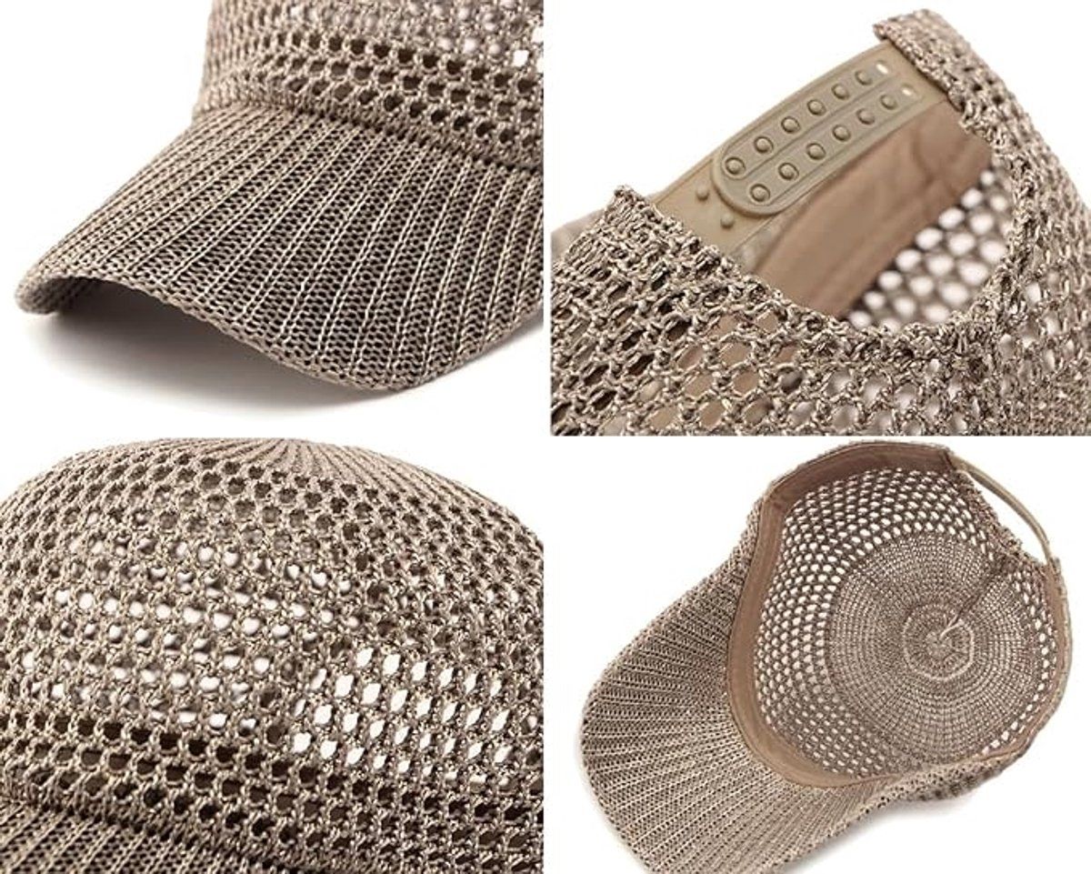 Women's Baseball Cap Breathable Knit Mesh Summer Hat with Adjustable Brim for Travel Outdoor, Khaki