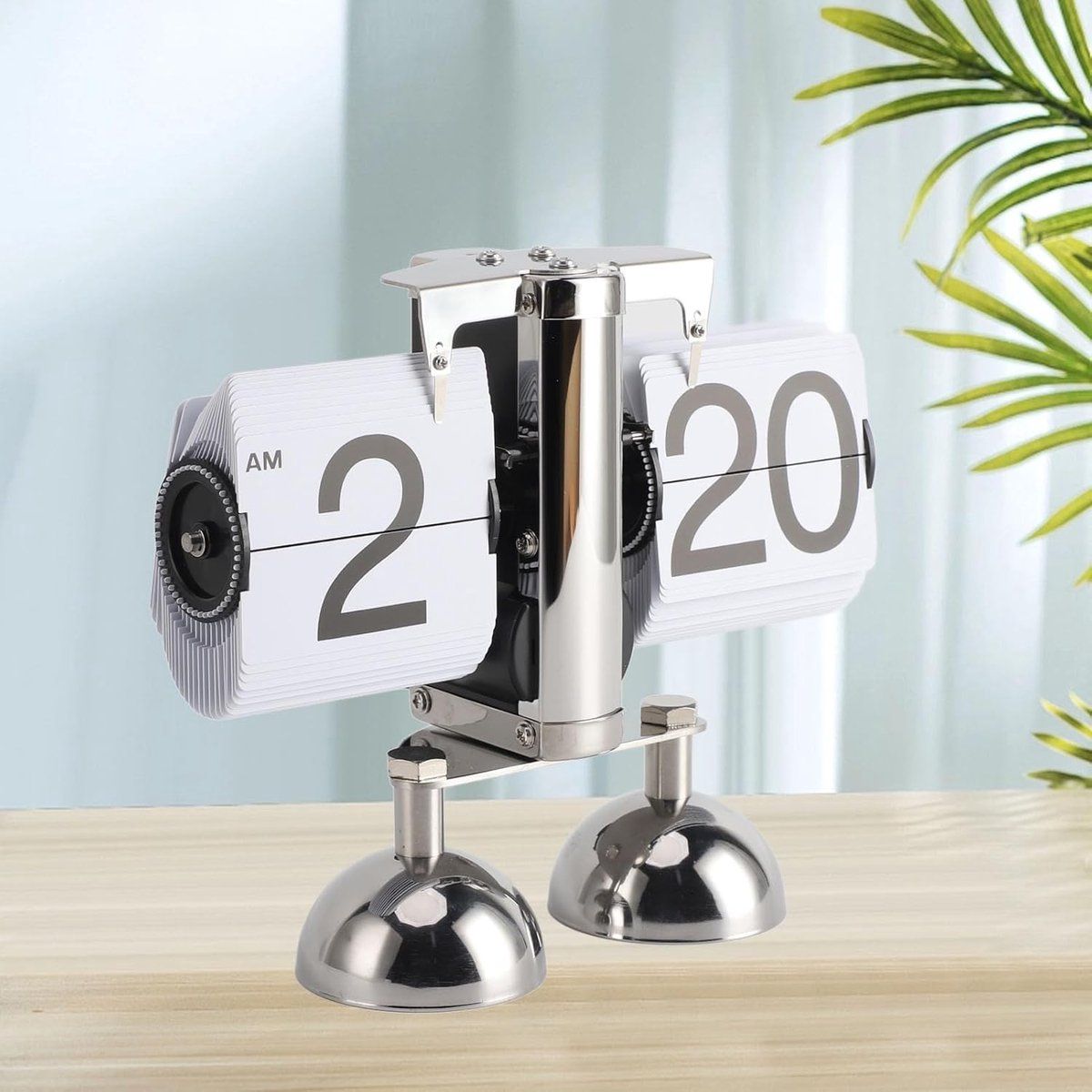 Retro Flip Clock, Automatic Mechanical Flip Desk Clock with Stainless Steel Frame for Living Room, Study, Office