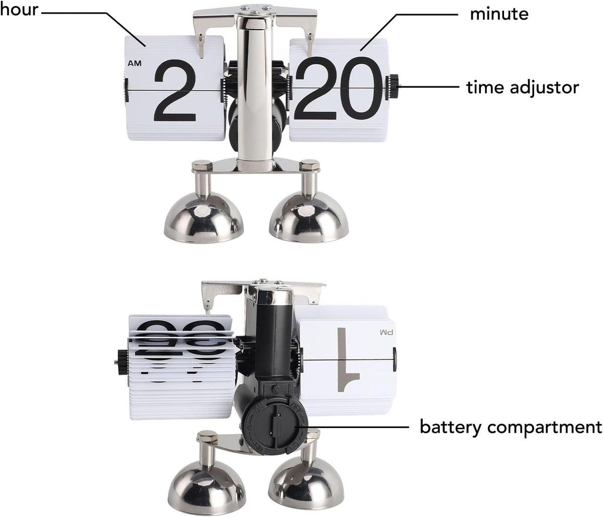 Retro Flip Clock, Automatic Mechanical Flip Desk Clock with Stainless Steel Frame for Living Room, Study, Office