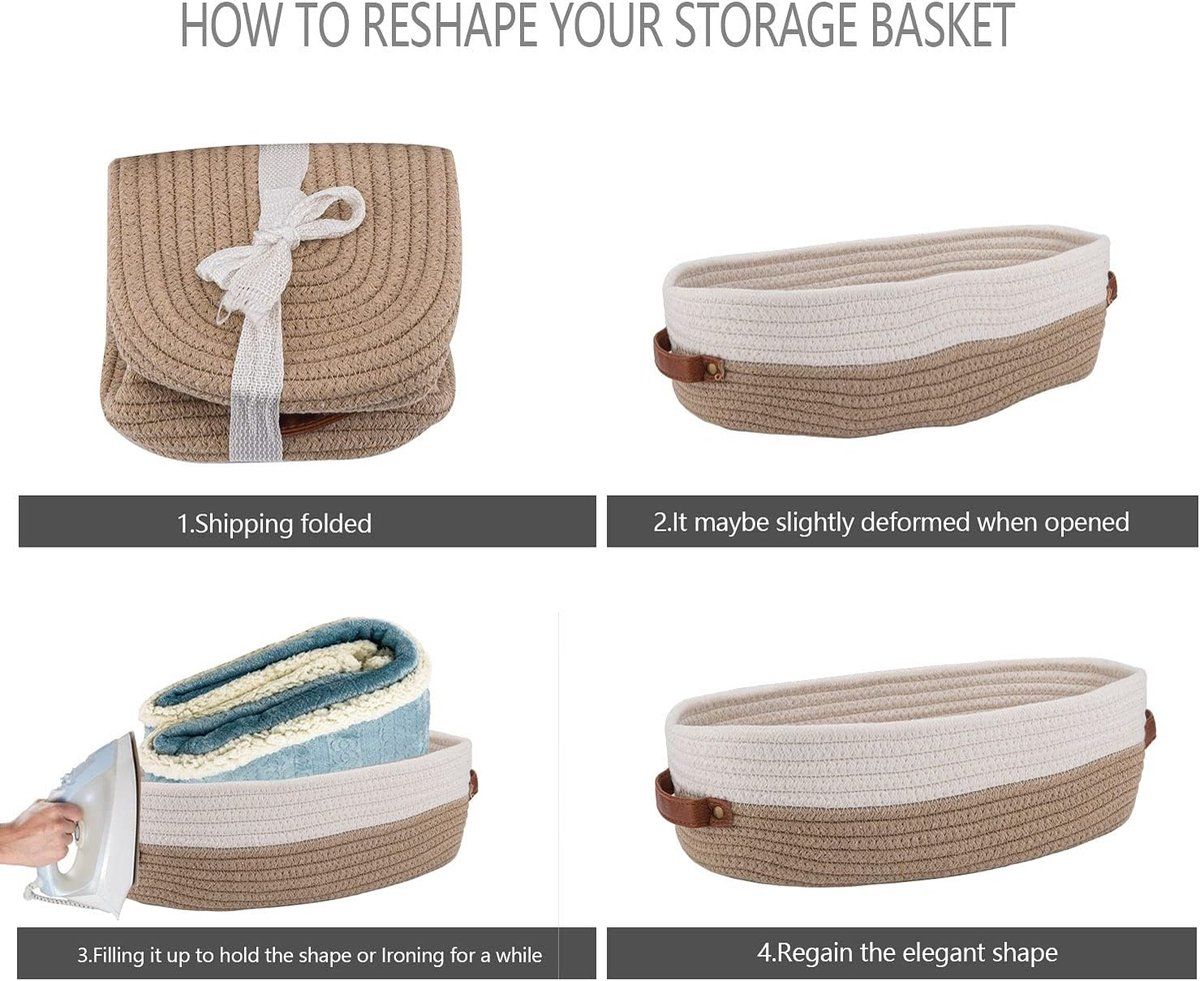 Cotton Rope Storage Basket, Woven Bathroom Organizer Basket for Toilet Paper, Home Decor, Light Gray, 33 x 15 x 10 cm