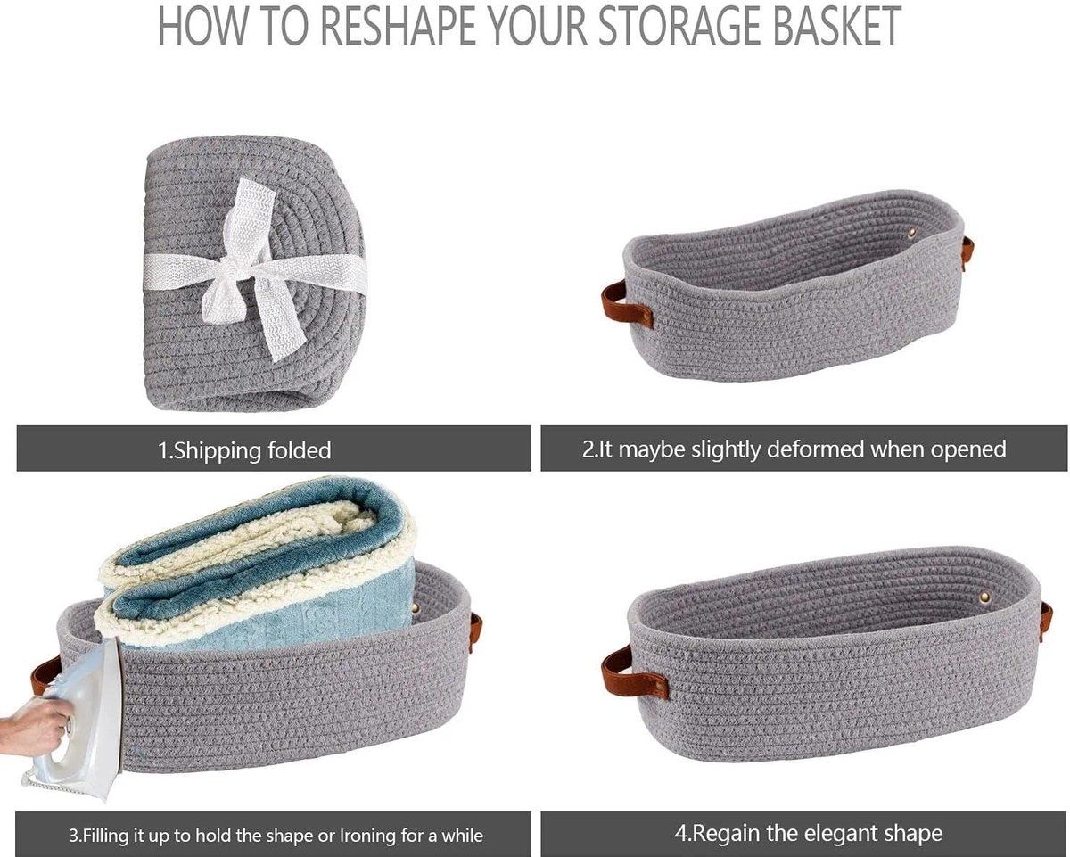 Cotton Rope Storage Basket, Woven Bathroom Organizer Basket for Toilet Paper, Home Decor, Light Gray, 33 x 15 x 10 cm