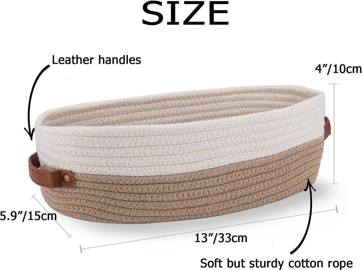 Cotton Rope Storage Basket, Woven Bathroom Organizer Basket for Toilet Paper, Home Decor, Light Gray, 33 x 15 x 10 cm