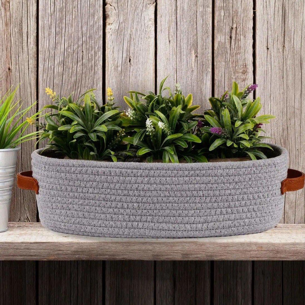 Cotton Rope Storage Basket, Woven Bathroom Organizer Basket for Toilet Paper, Home Decor, Light Gray, 33 x 15 x 10 cm