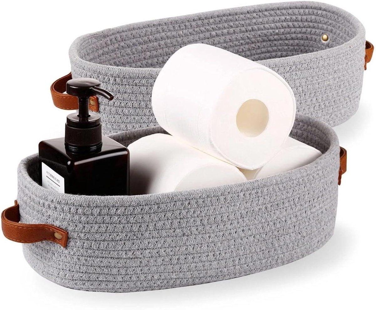 Cotton Rope Storage Basket, Woven Bathroom Organizer Basket for Toilet Paper, Home Decor, Light Gray, 33 x 15 x 10 cm