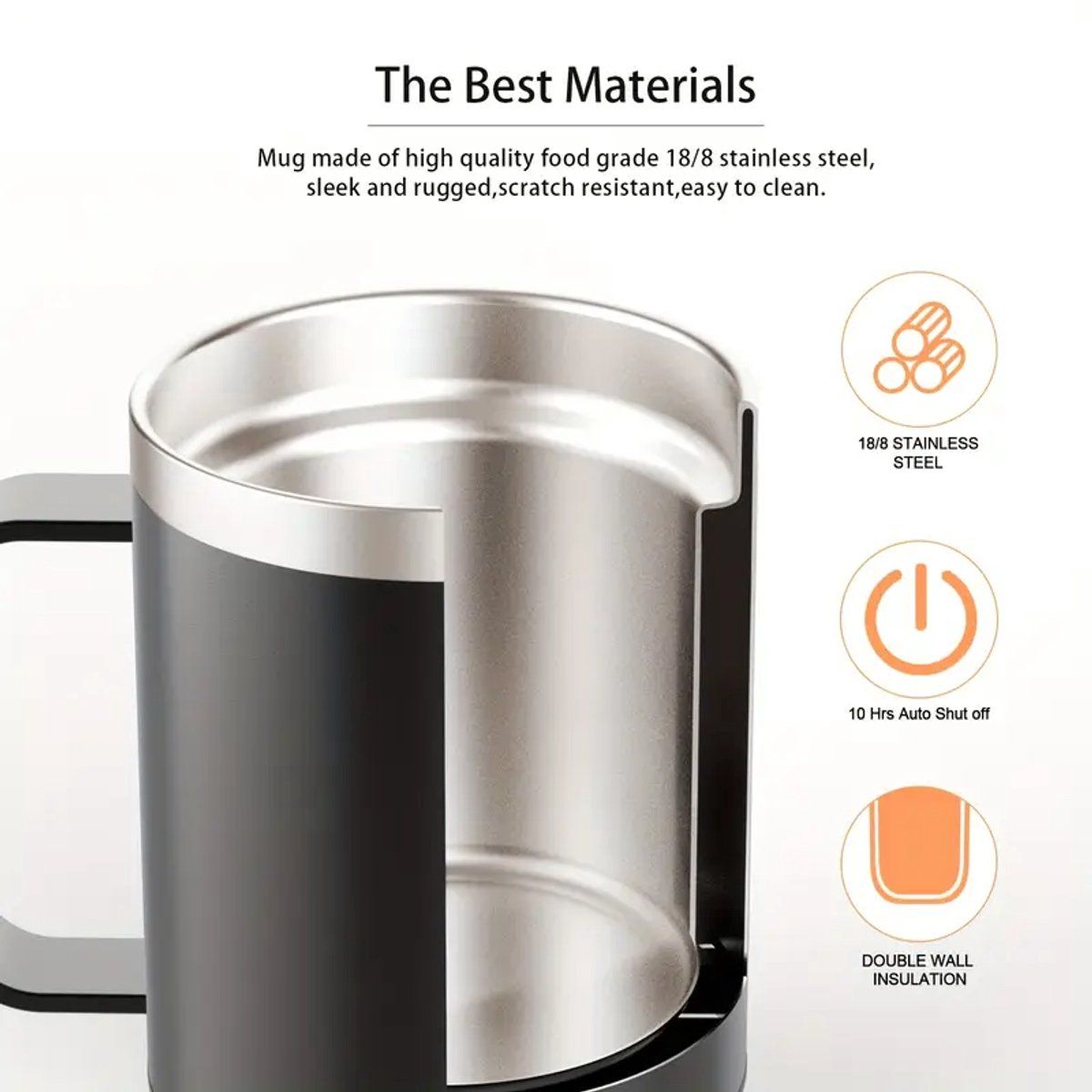 USB Heated Coffee Mug Warmer with Handle, Stainless Steel Coffee Cup with Lid for Milk, Tea and Hot Chocolate