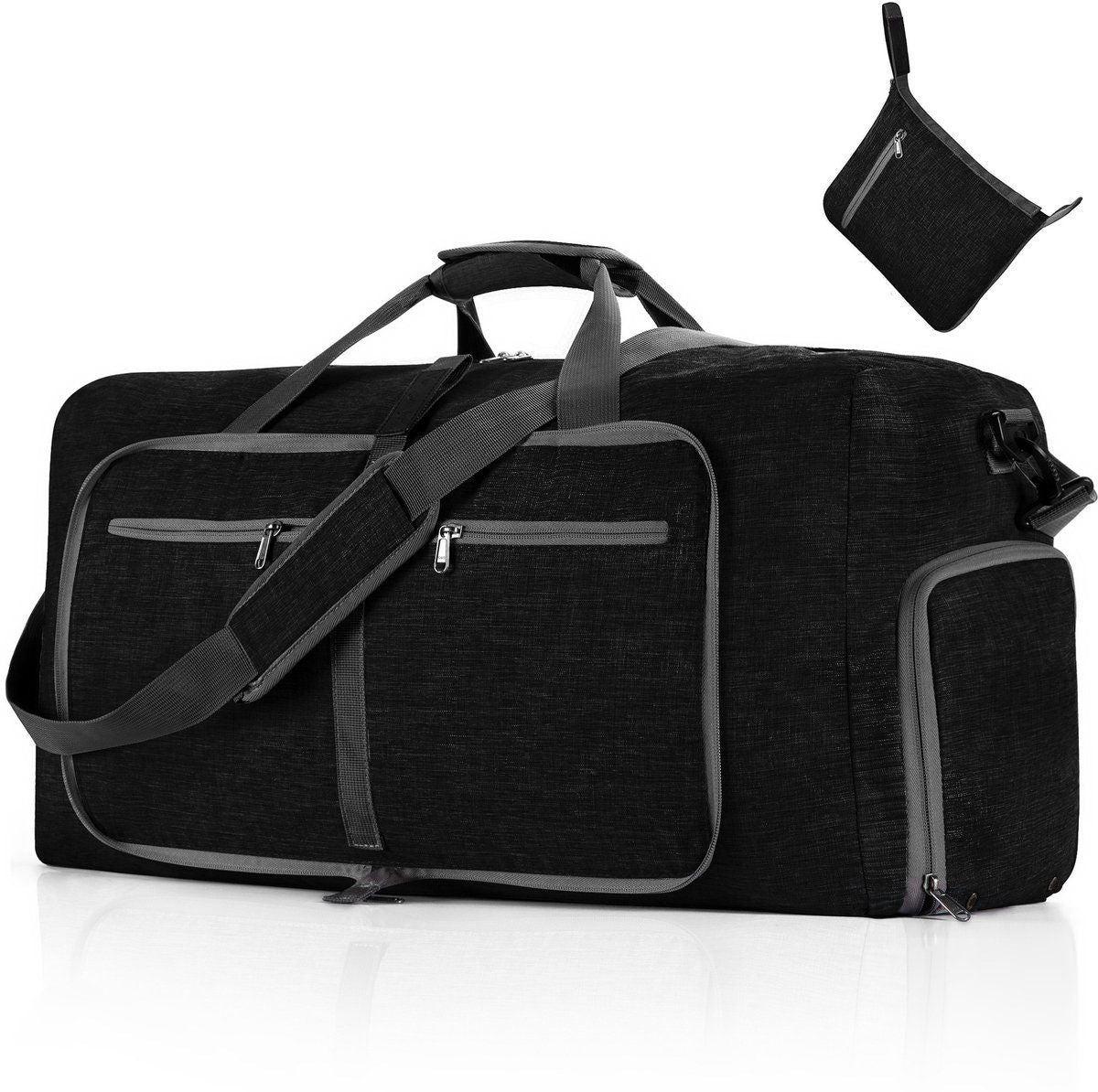85L Foldable Travel Duffel Bag with Shoe Compartment, Waterproof Sports Gym Bag for Fitness Travel Business, Black