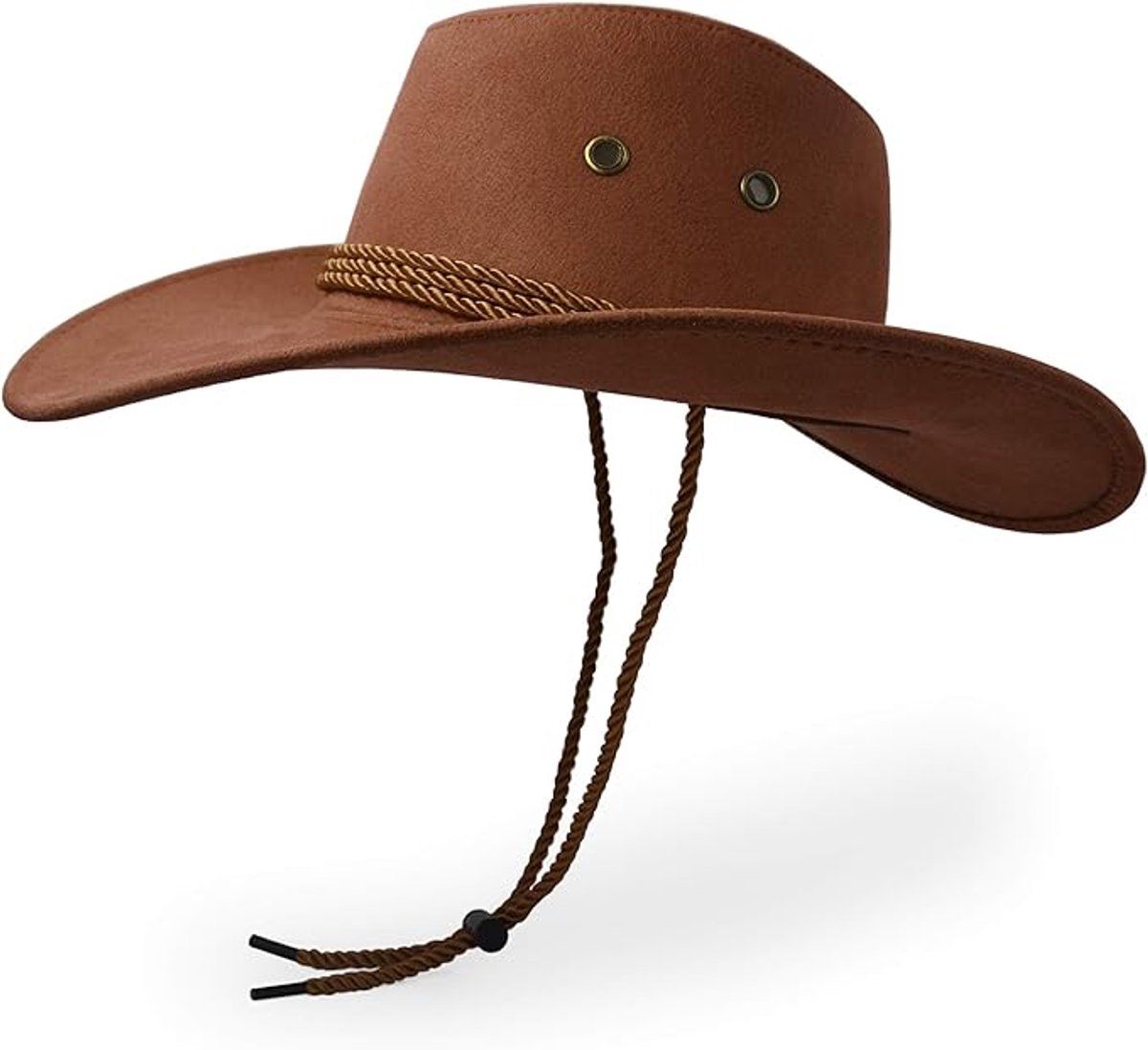 Unisex Cowboy Hat Suede Look Wide Brim Sun Hat Classic Western Style for Festivals Travel Outdoor, Light Brown