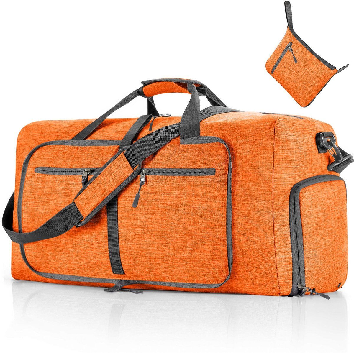 85L Foldable Travel Duffel Bag, Water-Resistant Weekender Sports Bag with Shoe Compartment, Lightweight Unisex Gym Bag for Travel and Sport, Orange