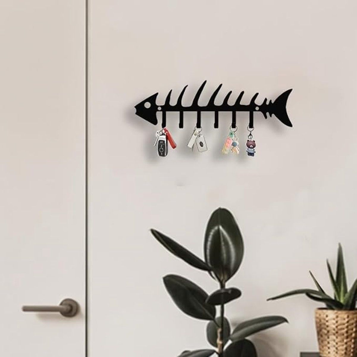Metal Fish Bone Key Holder Wall Mounted Decorative Hook for Keys and Coats, Sturdy Wall Rack for Entryway Kitchen Living Room and Home Wall Decoration