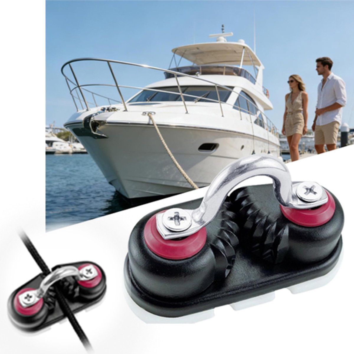 Cam Cleat Set of 2, Aluminium Rope Cleat for Sailboat Kayak Canoe, Water Sports Accessory, Max 15mm Line, Black
