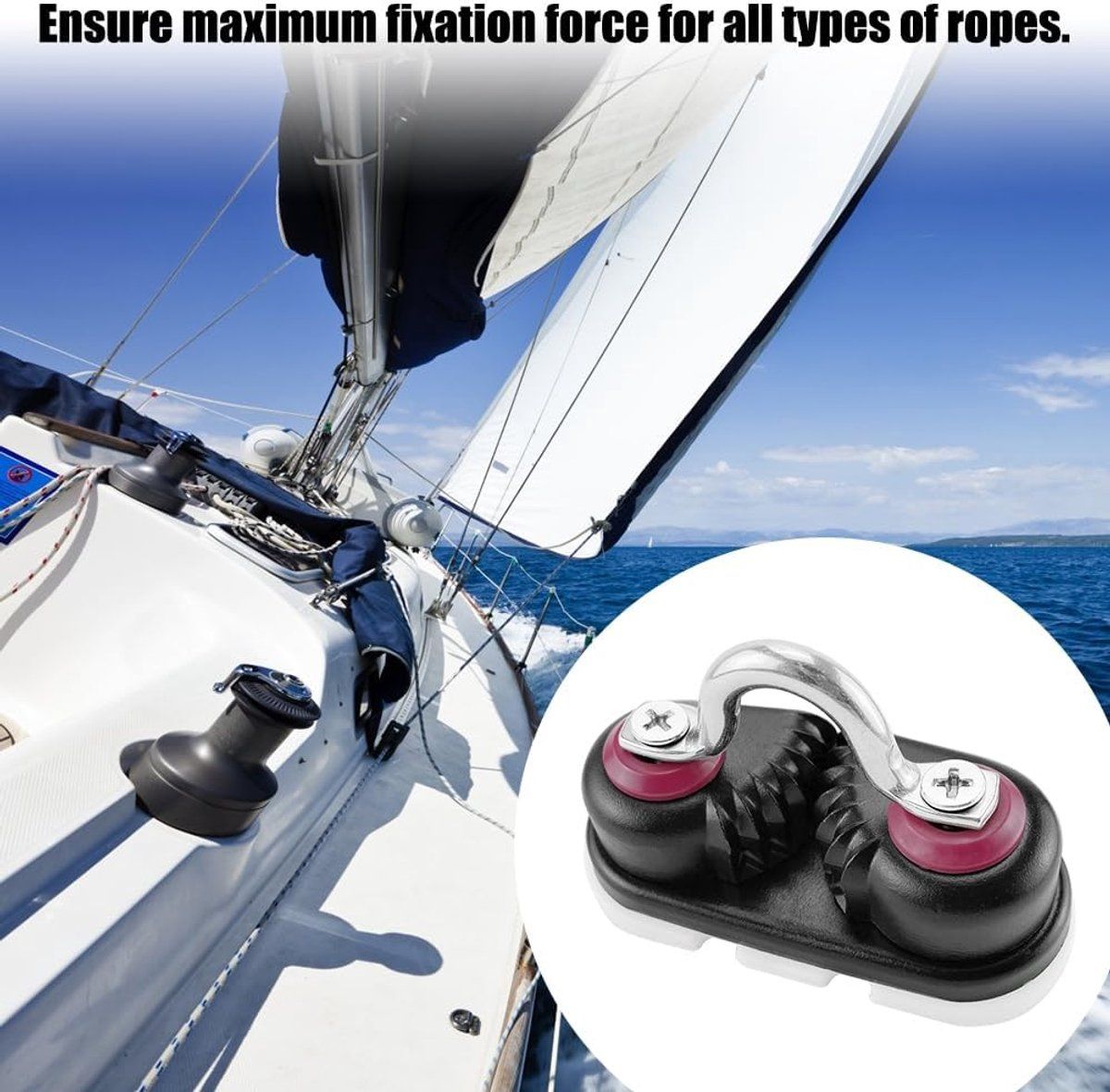 Cam Cleat Set of 2, Aluminium Rope Cleat for Sailboat Kayak Canoe, Water Sports Accessory, Max 15mm Line, Black