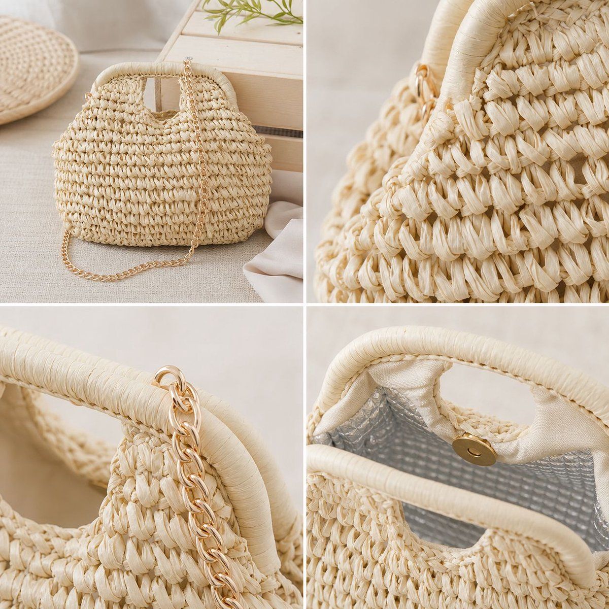 Handmade Woven Straw Bag, Stylish Shoulder Tote with Handle, Lightweight Multifunctional Beach Bag for Women, Multiple Colors