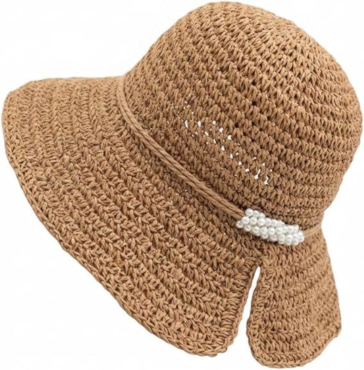 Women's Foldable Straw Sun Hat with Wide Brim, UV Protection Beach Hat for Summer Vacation Gardening