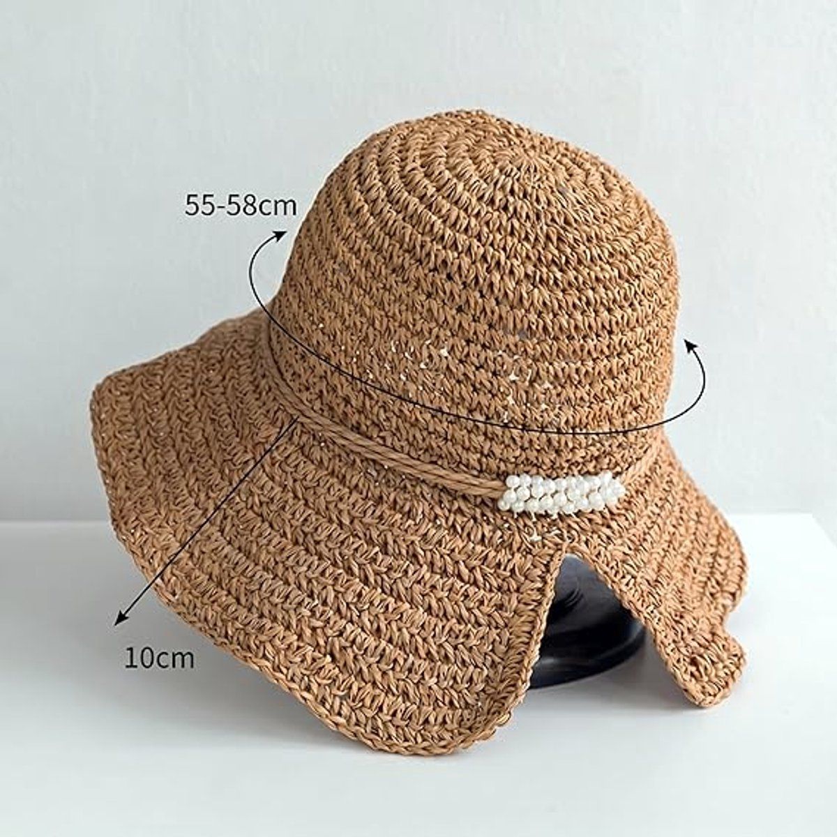 Women's Foldable Straw Sun Hat with Wide Brim, UV Protection Beach Hat for Summer Vacation Gardening