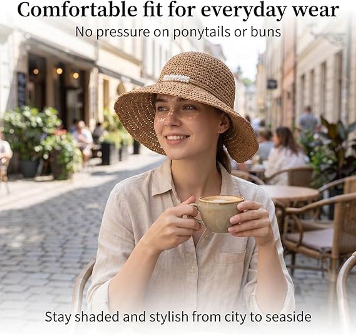 Women's Foldable Straw Sun Hat with Wide Brim, UV Protection Beach Hat for Summer Vacation Gardening