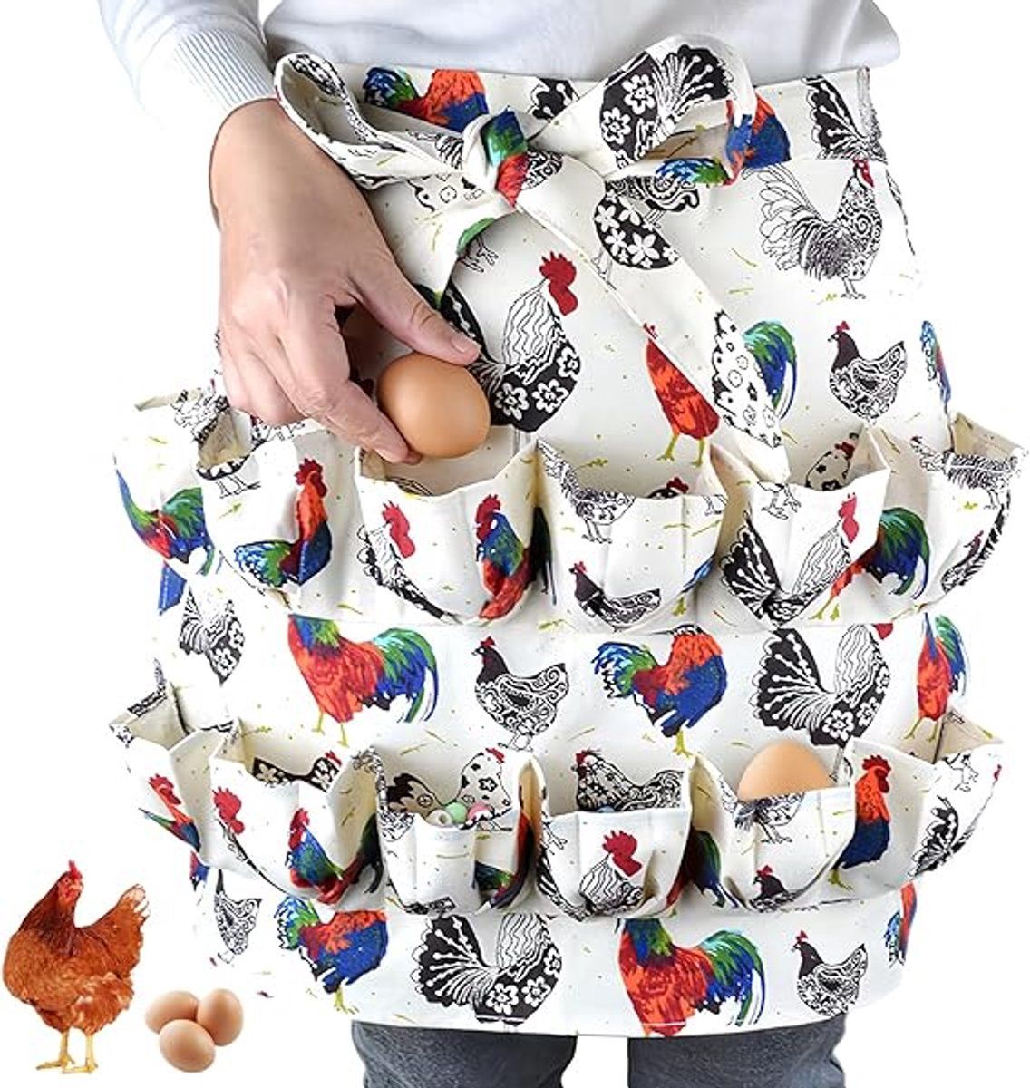 Egg Collecting Apron with 12 Pockets for Chicken Duck Goose Eggs, Egg Holder Apron for Homesteaders and Farmers